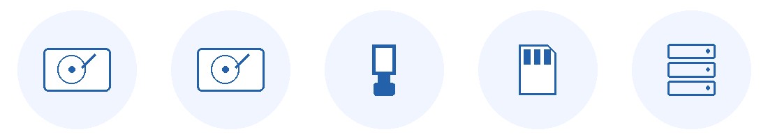 対応可能なメディア（内蔵HDD・SSD、外付けHDD、USBメモリ、SDカード、NAS）のアイコン一覧