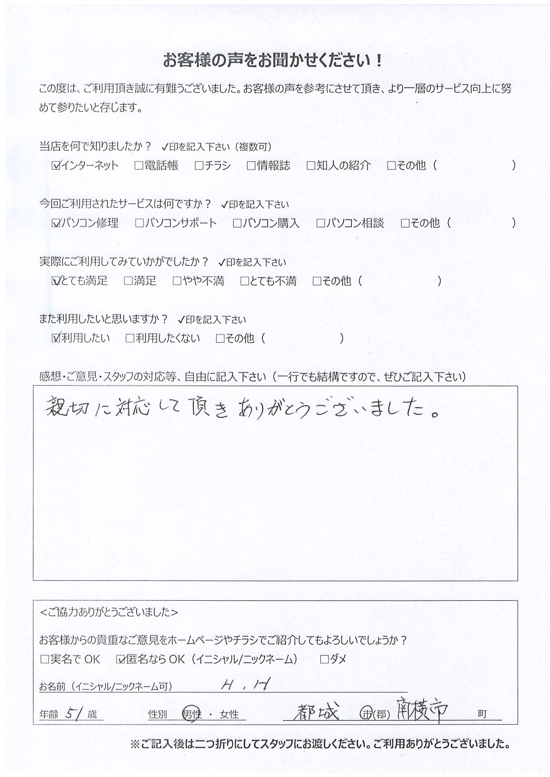 宮崎県都城市南横市町 男性 51歳 H.H様