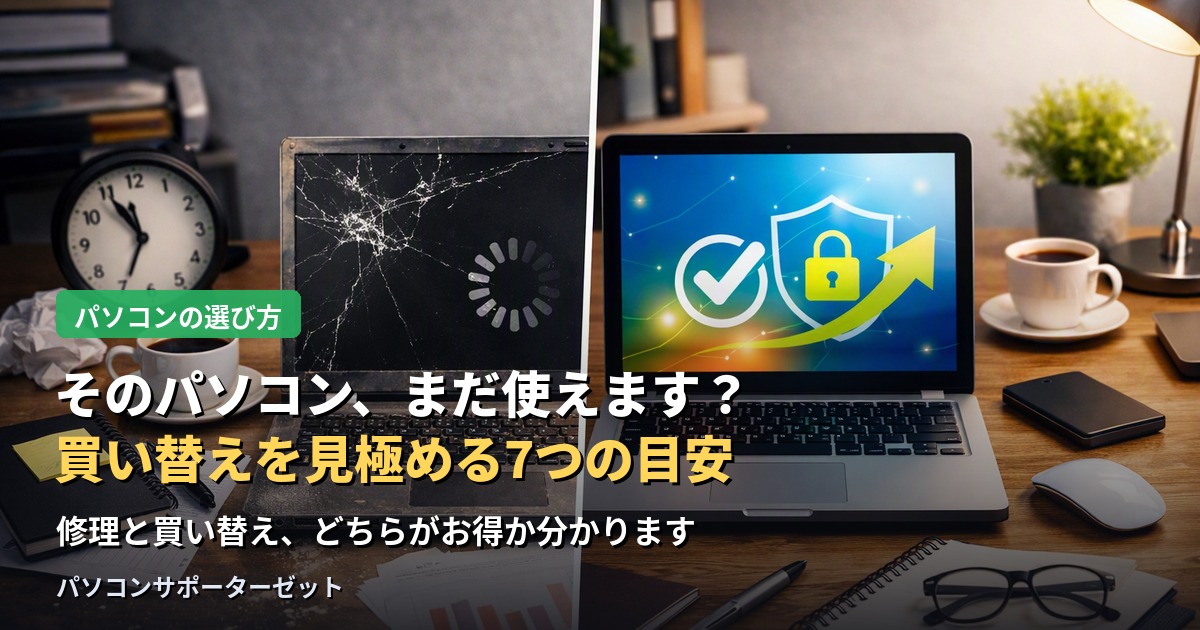 パソコンの買い替えタイミングに迷っていませんか。OSのサポート終了、動作の遅さ、修理費用など、買い替えを検討すべき7つの目安と、修理・買い替えどちらがお得か判断するポイントを都城市のパソコンサポーターゼットが解説します。