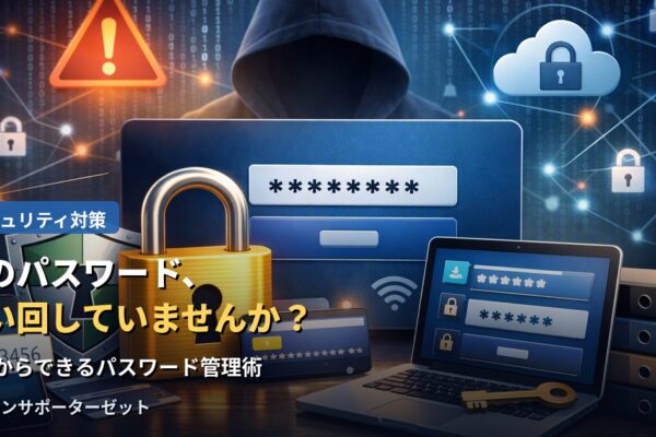 複数のサービスで同じパスワードを使い回していませんか。1つの情報漏えいが他のサービスへの不正アクセスにつながる「パスワードの使い回し」の危険性と、パスワードマネージャー・二段階認証など今日からできる管理術を都城市のパソコンサポーターゼットが解説します。