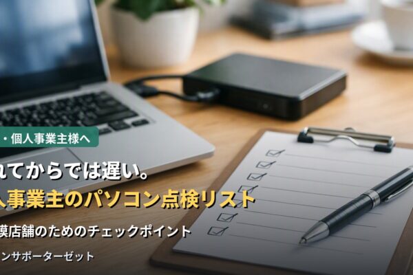 パソコンが業務に欠かせない個人事業主・小規模店舗の方向けに、壊れてから慌てないための点検リストをご紹介します。バックアップ体制からセキュリティ、故障時の備えまで、都城市のパソコンサポーターゼットが解説します。