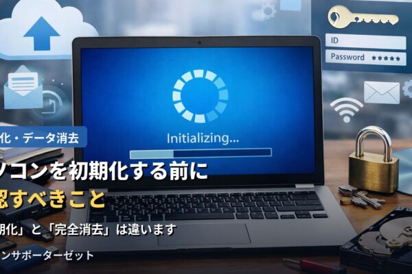 動作が重い、譲渡・売却する前など、パソコンを初期化する場面はさまざまです。後悔しないために初期化前に確認しておきたいことと、譲渡・売却時に注意したいデータ消去の考え方を都城市のパソコンサポーターゼットが解説します。