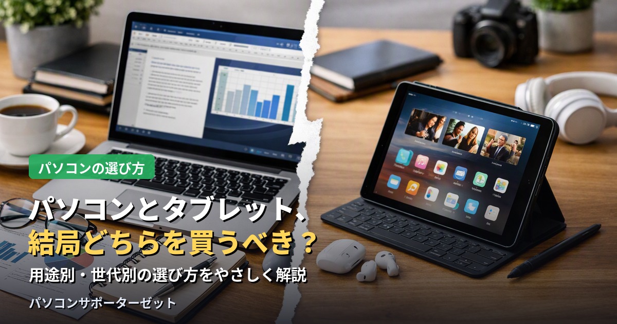パソコンとタブレット、購入前に迷う方も多いのではないでしょうか。それぞれの特徴と、用途別・世代別の選び方を都城市のパソコンサポーターゼットが分かりやすく解説します。
