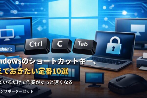 知っているだけで作業効率がぐっと上がる、Windowsの定番ショートカットキー10選をご紹介します。コピー・貼り付けの基本から、画面ロック、タスクマネージャー起動まで、都城市のパソコンサポーターゼットが解説します。