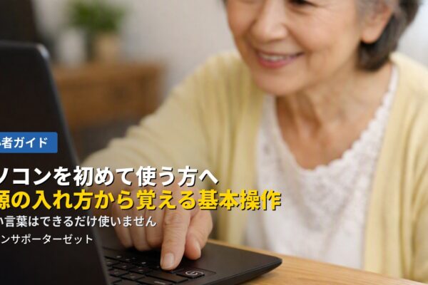 パソコンを初めて使う方に向けて、電源の入れ方・正しい終わり方から、マウスやキーボードの基本操作、困ったときの心構えまで、都城市のパソコンサポーターゼットがやさしく解説します。