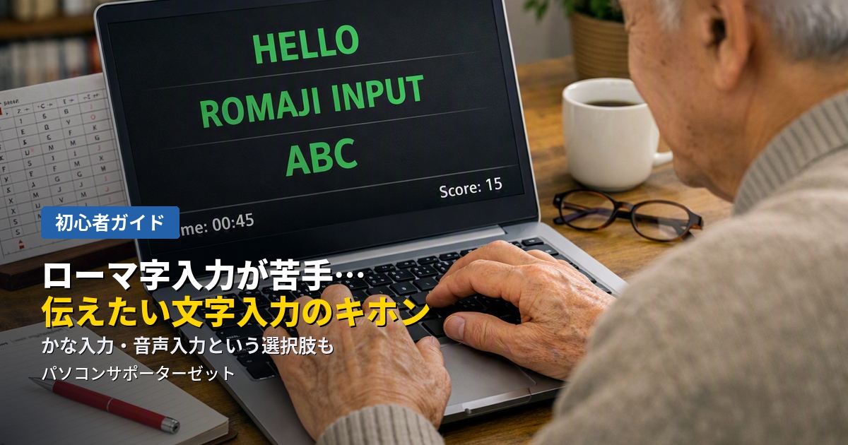 「ローマ字入力が苦手」というお悩みは珍しくありません。ローマ字入力の仕組みから、「ん」や小さい「っ」の入力方法、かな入力・音声入力という選択肢まで、都城市のパソコンサポーターゼットがやさしく解説します。