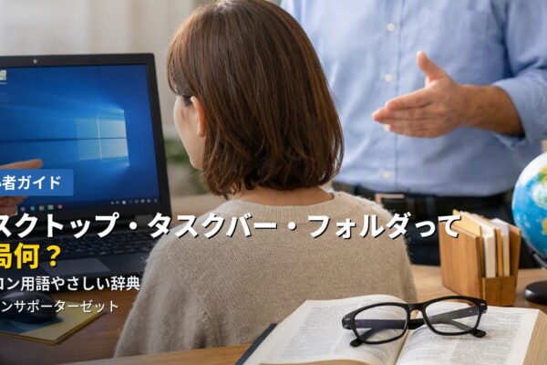 パソコンの説明でよく聞く「デスクトップ」「タスクバー」「フォルダ」「OS」といったカタカナ・専門用語を、初めての方にもわかるやさしい言葉で解説する用語辞典です。都城市のパソコンサポーターゼットがご紹介します。