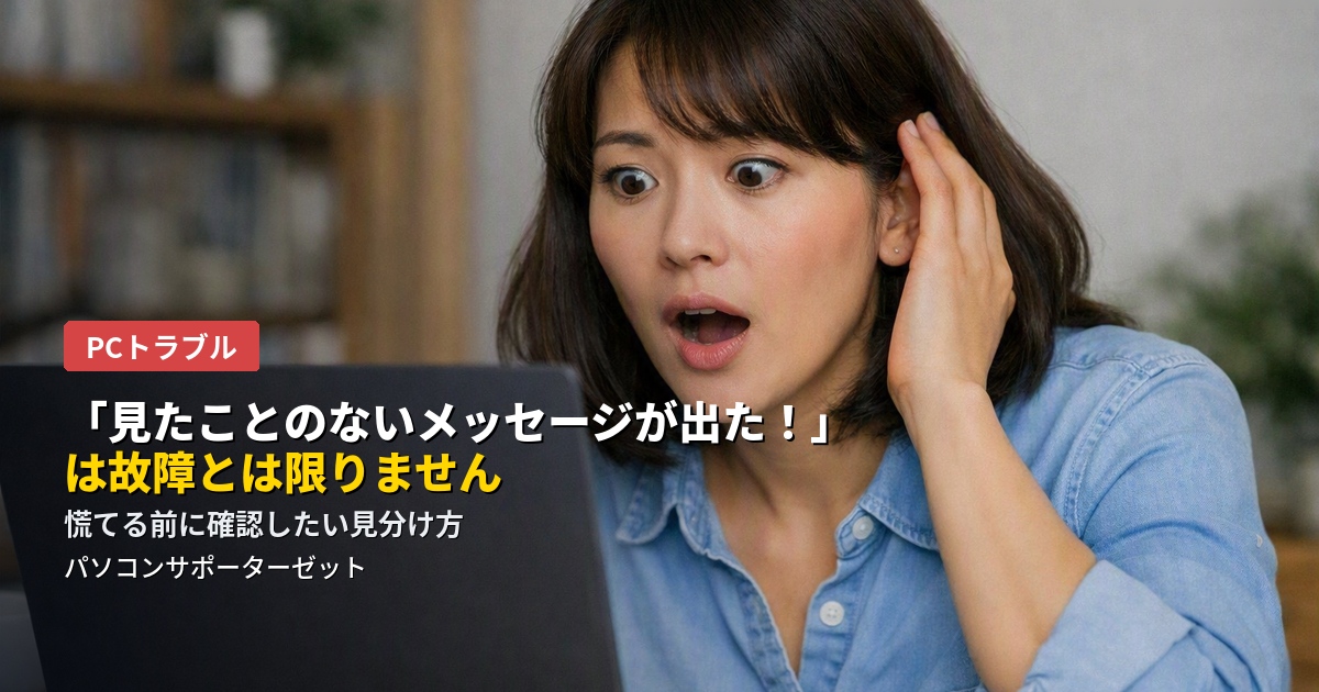 パソコンに見慣れないメッセージが表示されて驚いた経験はありませんか。実は心配いらないメッセージと、本当に注意が必要なメッセージの見分け方を、都城市のパソコンサポーターゼットがやさしく解説します。