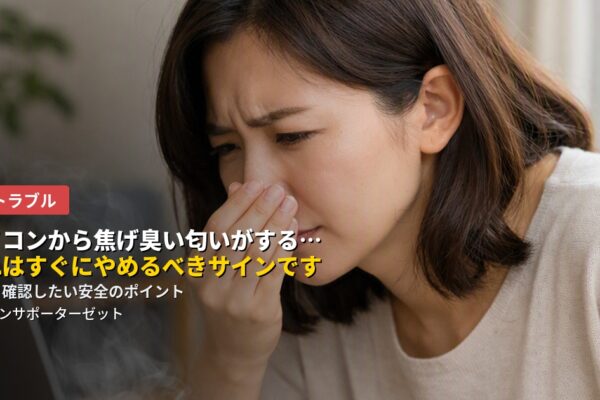 パソコンから焦げ臭い匂いがしたら、それは他のトラブルとは違い、安全に関わる緊急のサインです。今すぐやるべきこと、絶対にやってはいけないこと、煙や炎が見える場合の対応を都城市のパソコンサポーターゼットが解説します。