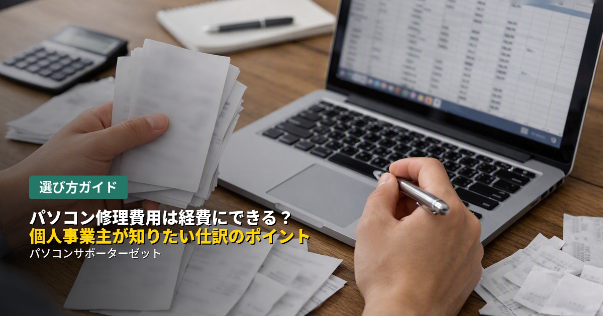 個人事業主として使っているパソコンの修理費用、経費にできるのか気になりませんか。「修繕費」と「資本的支出」の違い、プライベートと兼用している場合の家事按分の考え方まで都城市のパソコンサポーターゼットがやさしく解説します。