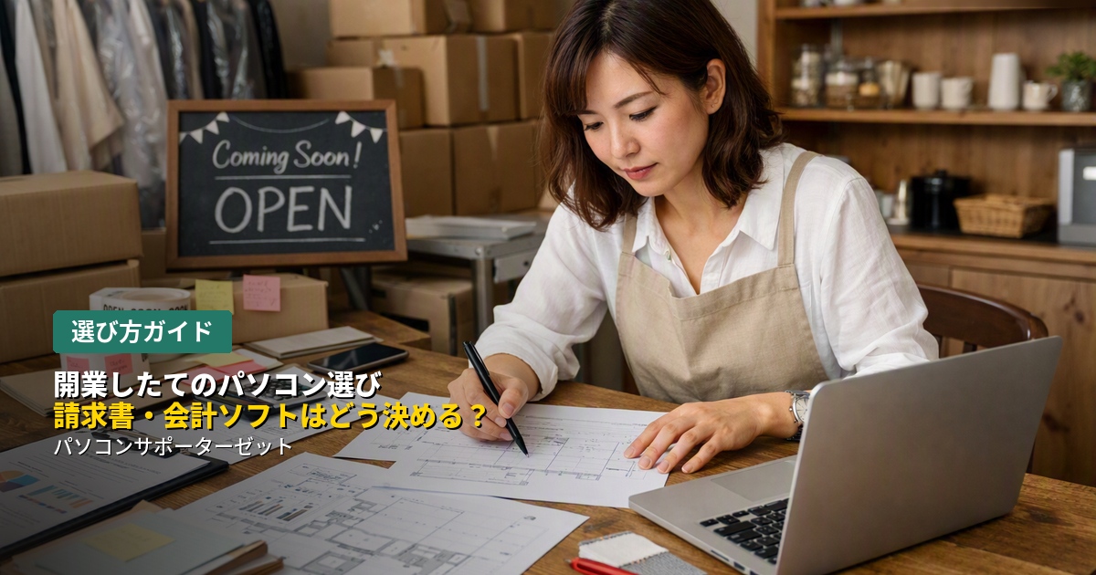 これから開業される方に向けて、事業用パソコンの選び方の基本と、請求書作成・会計ソフトの選び方をあわせてご紹介します。パソコンのスペックとソフトの関係、セキュリティ面の注意点まで都城のパソコンサポーターゼットが詳しく解説します。