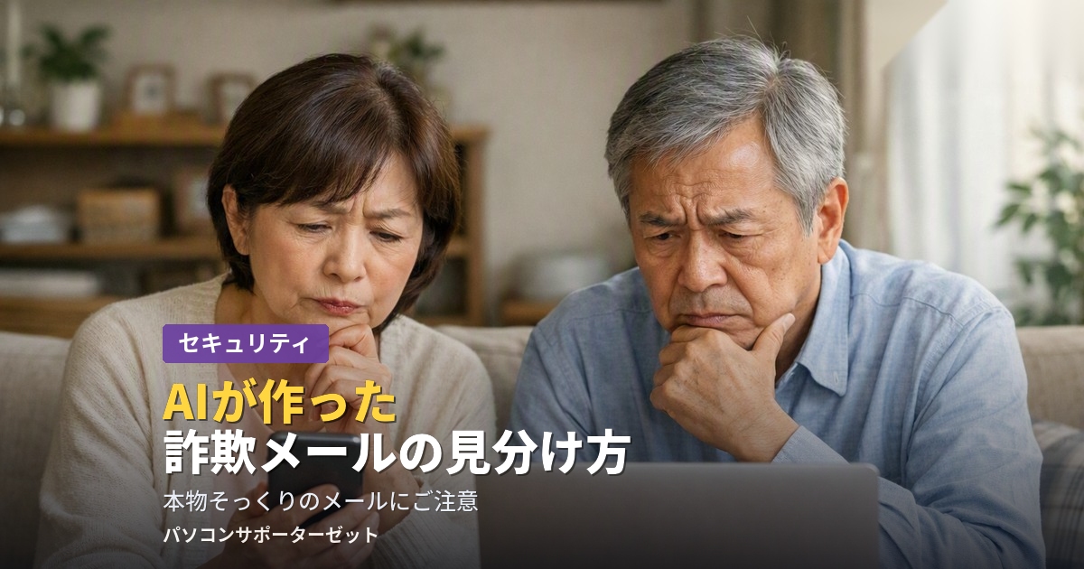 生成AIで作られた詐欺メールが急増中。日本語の不自然さでは見抜けない今、都城市のパソコンサポーターゼットが本当に効く7つのチェックポイントと対処法を解説します。