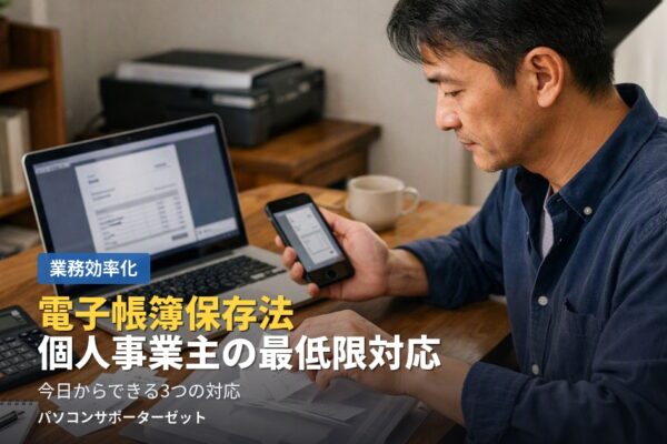 2024年から完全義務化された電子帳簿保存法。都城市のパソコンサポーターゼットが、個人事業主が実際にやるべき最低限の対応だけを2026年最新情報でわかりやすく整理します。