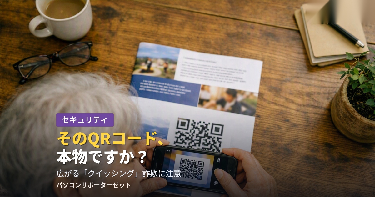 LINEやSMSに届くQRコードを悪用した「クイッシング」詐欺が急増中。都城市のパソコンサポーターゼットが、見抜きにくい理由と今日からできる7つのチェックポイントを解説します。