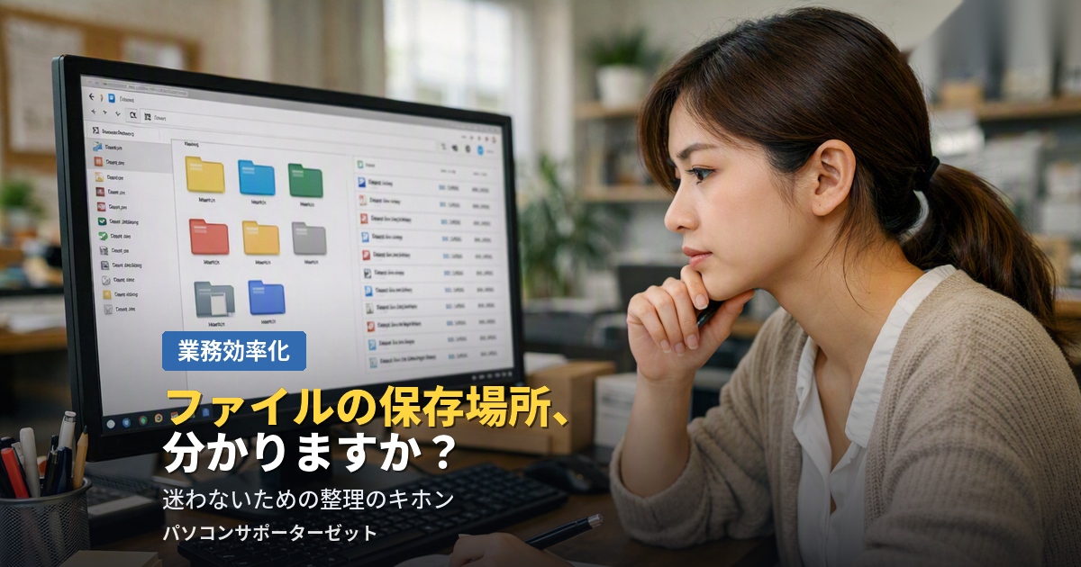 「保存したファイルが見つからない」を防ぐための、ファイル保存場所の基本と整理のコツを都城市のパソコンサポーターゼットがやさしく解説します。